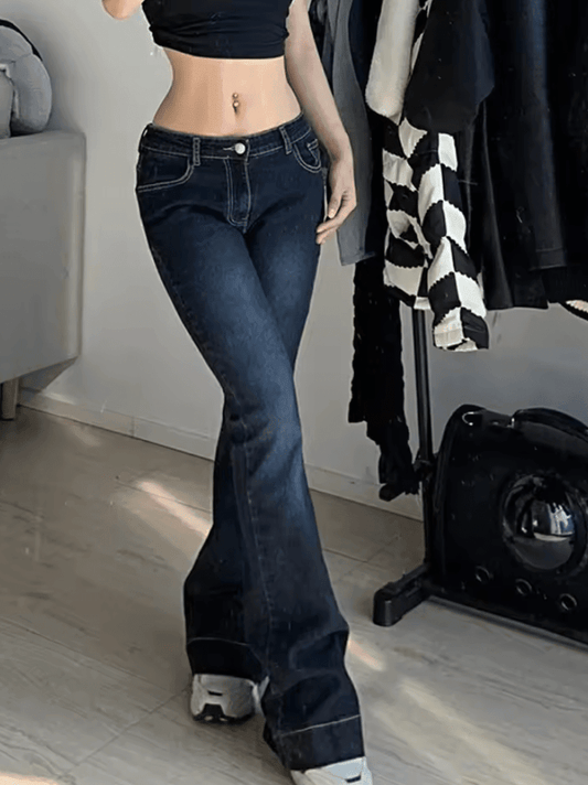 Kalevest Y2K Low-Rise Wide-Leg Jeans – High Street Bootcut Denim
