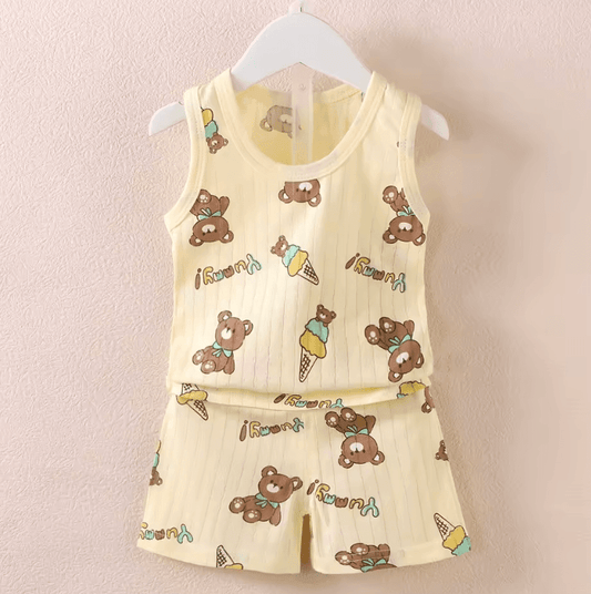 Kids Summer Outfit – Sleeveless Printed Tank Top + Shorts Set for Boys & Girls – Cute & Breathable Vest Clothes for Toddlers & Children