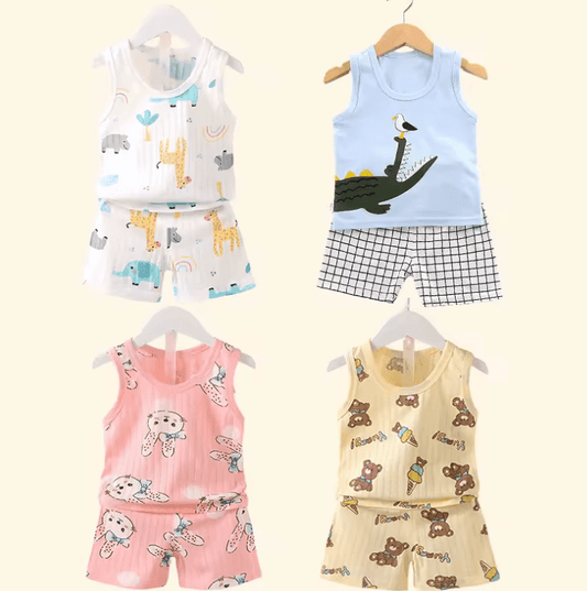 Kids Summer Outfit – Sleeveless Printed Tank Top + Shorts Set for Boys & Girls – Cute & Breathable Vest Clothes for Toddlers & Children