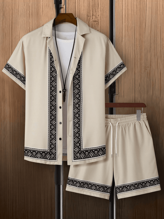 Men’s 2-Piece Summer Outfit – Short-Sleeved Shirt and Beach Shorts Set – Casual Streetwear Y2K Style Suit for Vacation, Beach, or Everyday Fashion