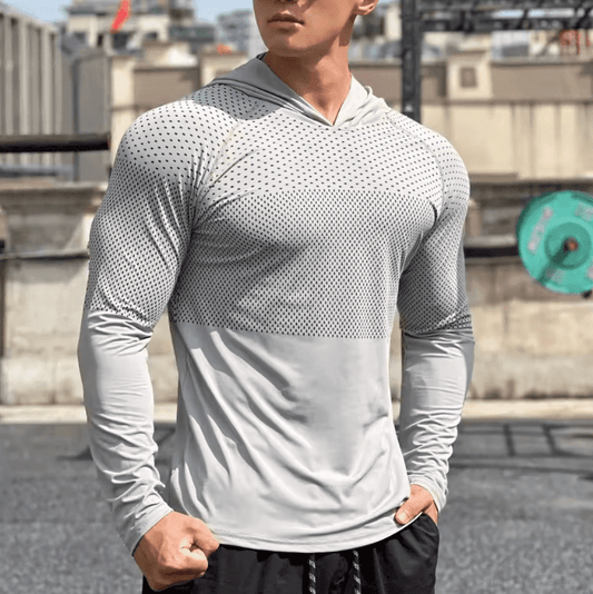 Men’s Fitness Long Sleeve Hoodie Top | Slim Fit, Quick-Dry Running & Outdoor Shirt