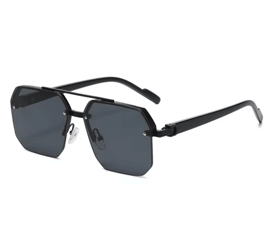Men’s Retro Square Metal Sunglasses – Half Frame with Rice Nail Detail for Outdoor & Casual Style