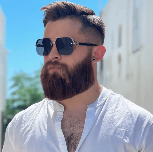 Men’s Retro Square Metal Sunglasses – Half Frame with Rice Nail Detail for Outdoor & Casual Style