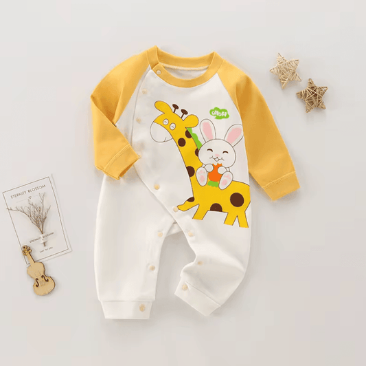 Newborn Baby Romper – Warm Cotton Jumpsuit with Cartoon Mickey Print – Fashionable Infant Outfit for Boys & Girls (0–12 Months)