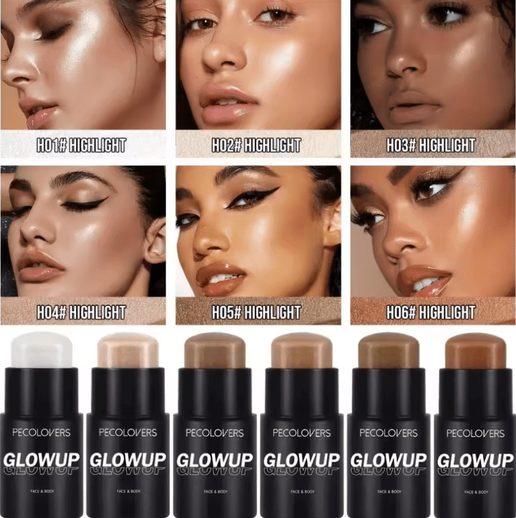PECOLOVERS 6-Color Shimmer Highlighter Stick – Waterproof, Strong Coverage, Face & Body Illuminator PECOLOVERS 6-Color Shimmer Highlighter Stick – Waterproof, Strong Coverage, Face & Body Illuminator