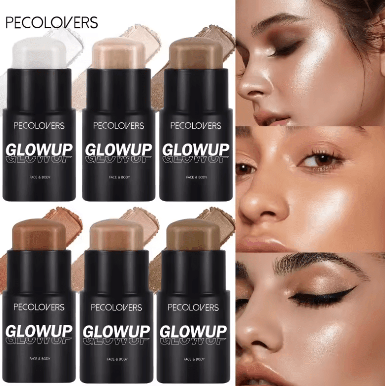 PECOLOVERS 6-Color Shimmer Highlighter Stick – Waterproof, Strong Coverage, Face & Body Illuminator PECOLOVERS 6-Color Shimmer Highlighter Stick – Waterproof, Strong Coverage, Face & Body Illuminator