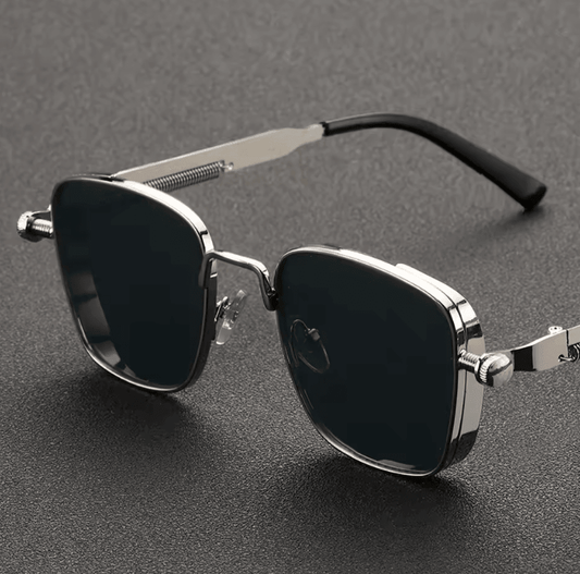 Retro Steampunk Square Metal Frame Glasses – Unisex Eyewear with Spring Temples for Party, Travel & Outdoor Style