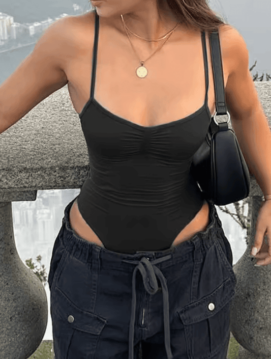 Sleeveless Shirred Bodysuit – Sexy Spaghetti Strap Camisole for Women