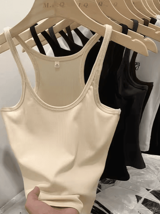 Solid Color Ribbed Tank Top – Vintage Sleeveless Camis for Women Summer