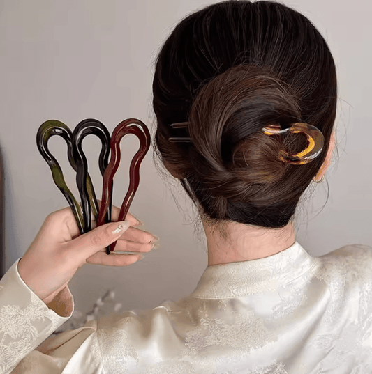 U-Shaped Hair Fork – Fashion Tortoiseshell Acetate Hairpin for Women & Girls
