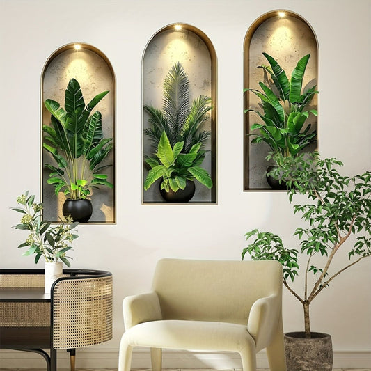 3D Watercolor Plant Wall Stickers - Realistic Decor