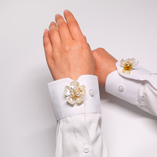 Elegant Shell Pearl Flower Cufflinks for Men and Women