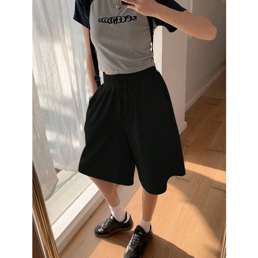 Ladies' Casual Loose Solid Color Shorts with Pockets