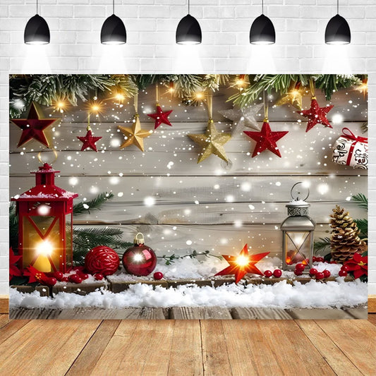 Merry Christmas Photography Backdrop with Wreath and Ornaments