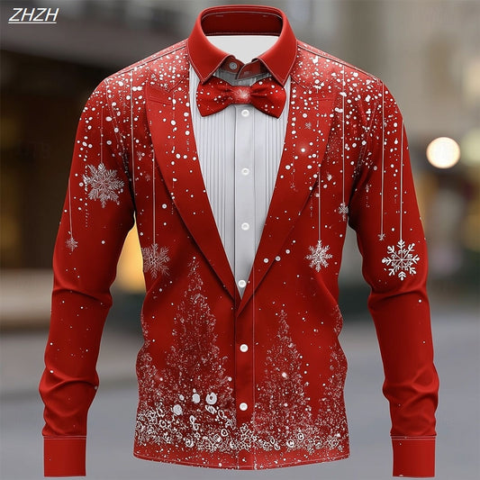 2025 Men's Christmas Snowflake Formal Shirt with 3D Tie Design