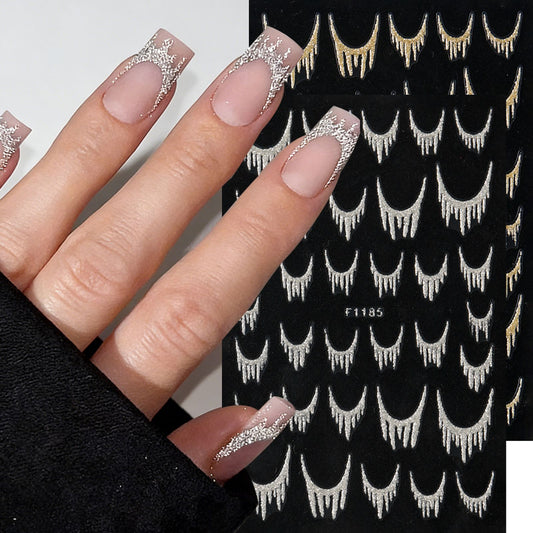 2pcs Reflective Glitter French Nail Art Stickers