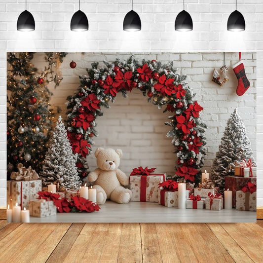Winter Christmas Wedding Photo Backdrop with Arch and Tree