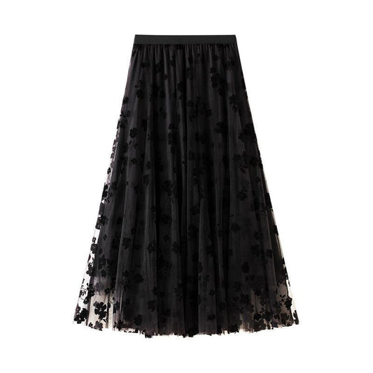 Elegant Floral Tulle Midi Skirt for Women