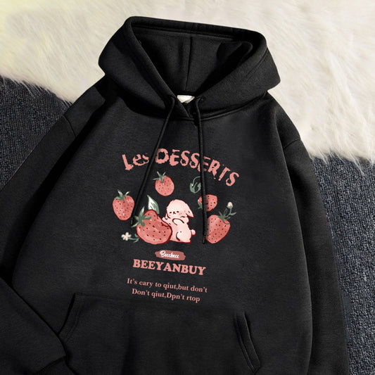 Women's Cute Strawberry Rabbit Printed Hoodie