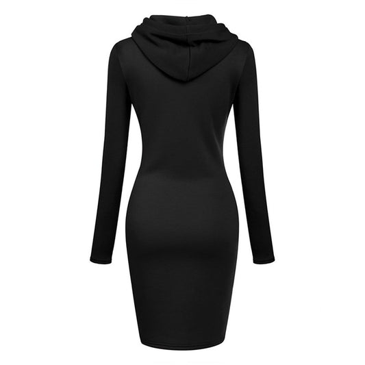 Women’s Hooded Knee-Length Pocket Dress - Casual Warm Sweatshirt