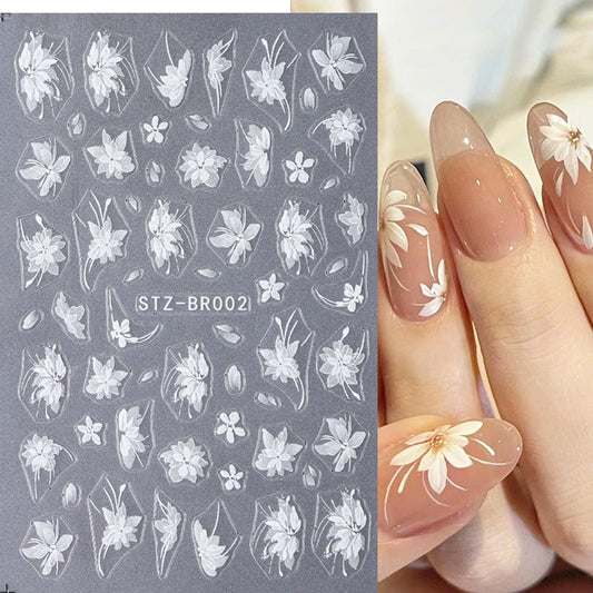 3D White Flower Nail Art Stickers