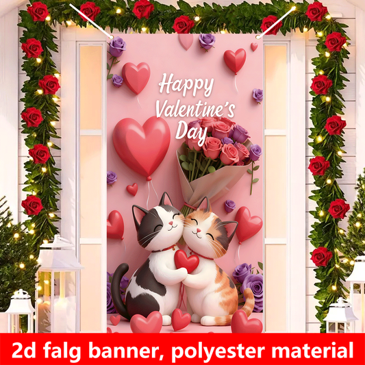 Valentine's Day Roses and Cat Banner for Weddings and Parties
