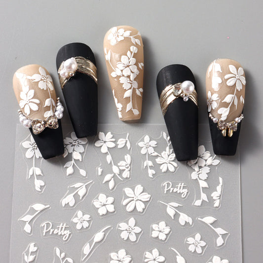 2pcs 3D White Flower Nail Art Stickers for DIY Manicure
