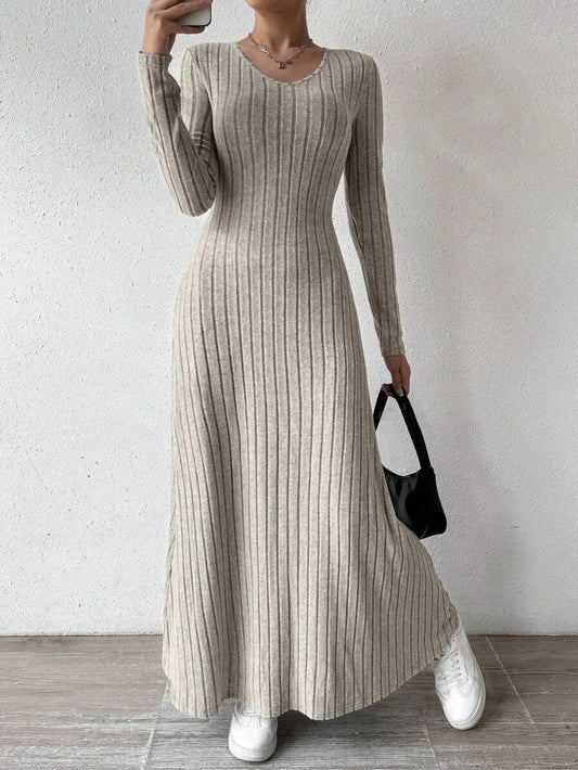 Fashionable Knitted Long Sleeve A-Line Dress for Women