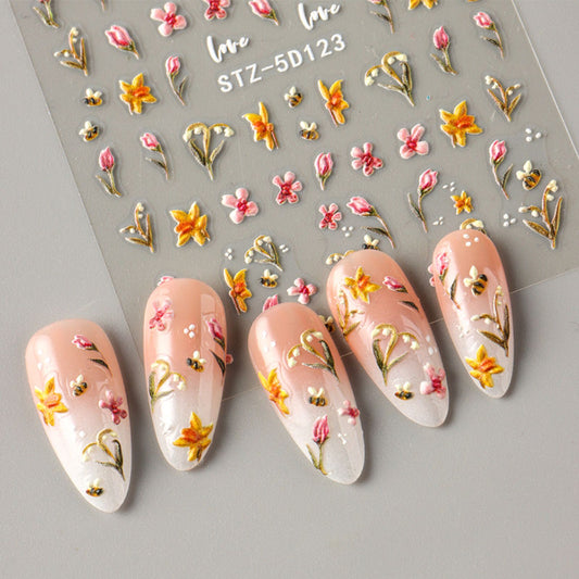 Cute Bee and Tulip Spring Nail Art Stickers - 1/2pcs