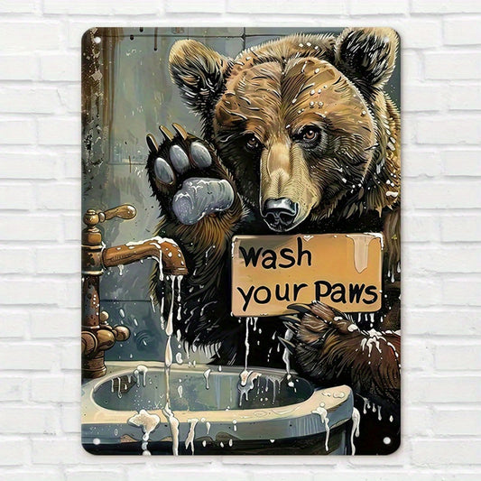Vintage Bear Paw Print Wash Your Paws Metal Sign