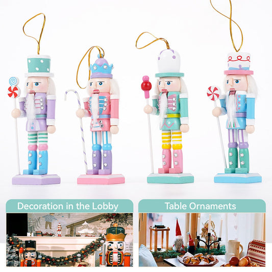 4PCS Macaron Nutcracker Soldier Christmas Tree Pendants