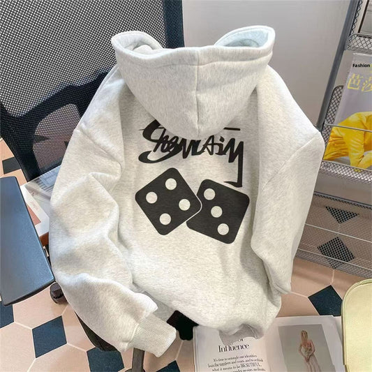Women's Loose Fit Fleece Lined Hoodie with Geometric Pattern