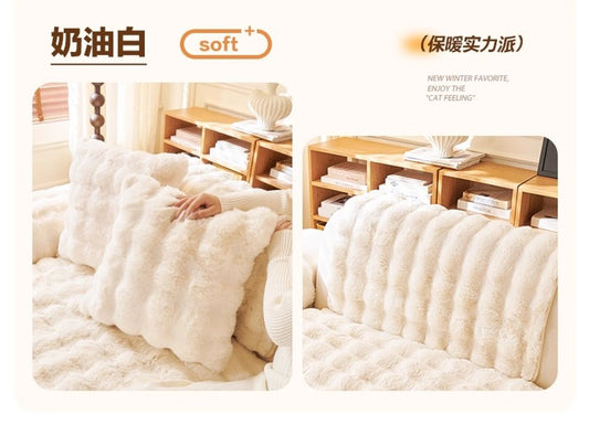 Thick Imitation Rabbit Fur Plush Sofa Slipcover
