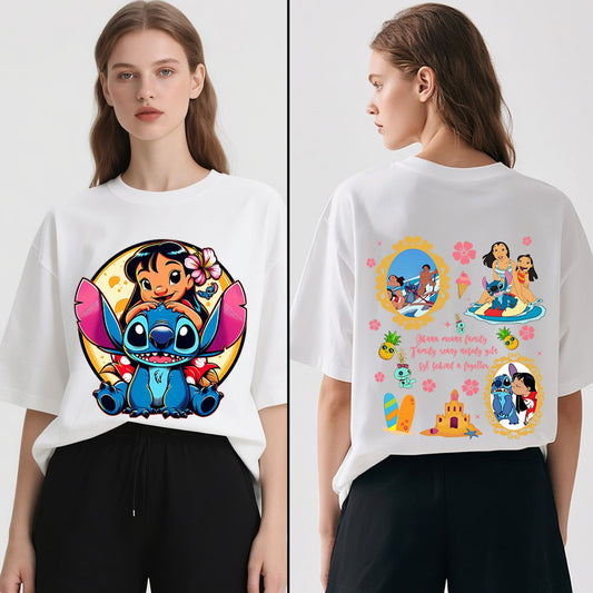 Disney Lilo and Stitch Ohana Print Cotton T-Shirt for Women