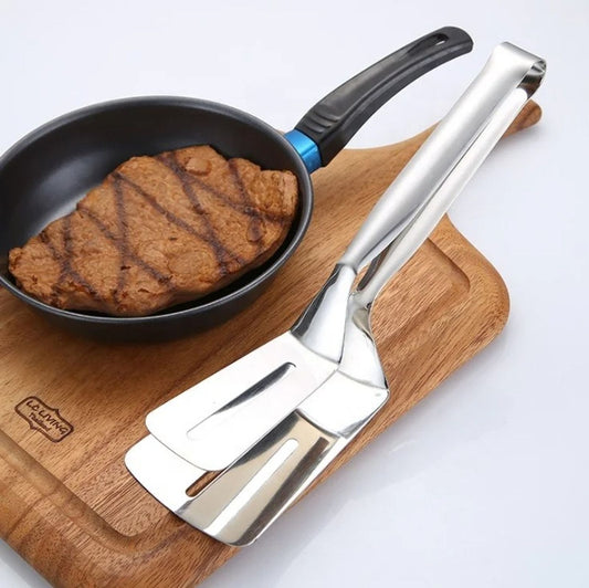 Stainless Steel Multifunctional BBQ Tongs and Frying Spatula