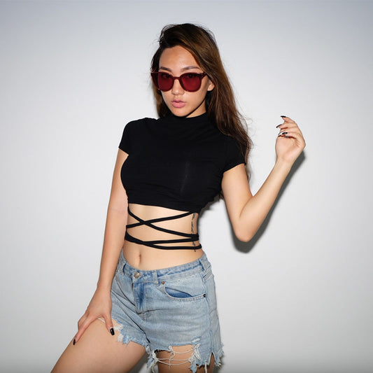 Women’s Black Short Sleeve Crop Top