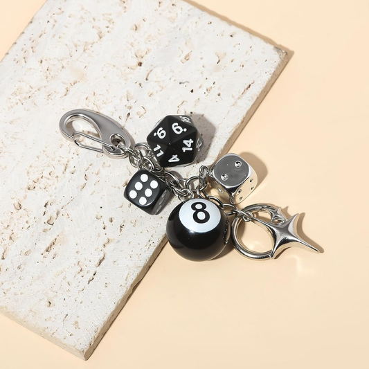 Black Dice Billiards Keychain - Y2K Punk Bag Charm
