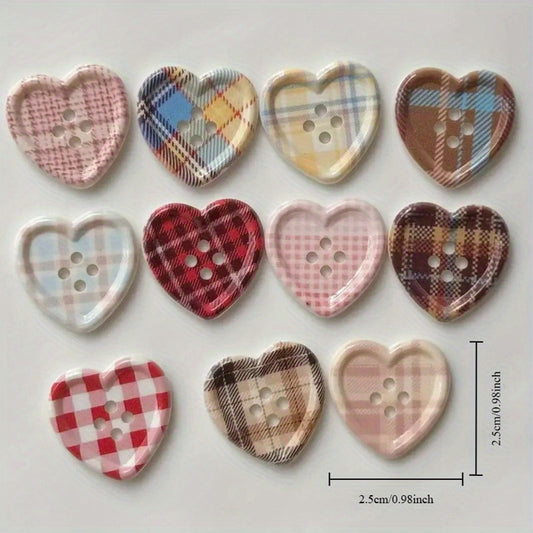 Cute Plaid Heart Shaped Button for DIY Sewing Projects