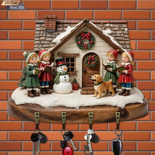 2D Christmas Carol Scene Wooden Keyframe with Hooks