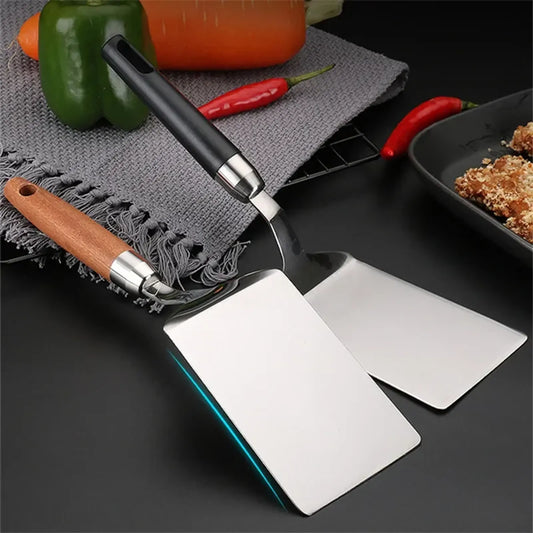 Stainless Steel Square Head Cooking Spatula with Wood Handle