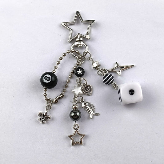 Punk Black Love Cross Fish Bone Pendant Keychain