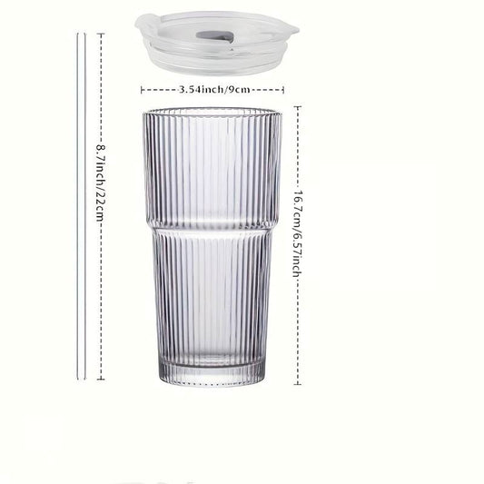 Large Capacity Glass Coffee Cup with Lid and Straw