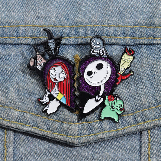 2pc Set Halloween Enamel Brooch Pins - Nightmare Before Christmas