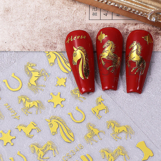 2pcs Bronzing Horse Nail Stickers with Cactus Design
