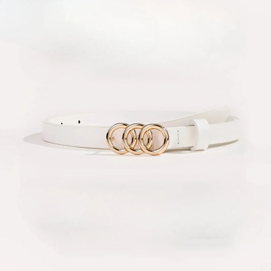 Triple Rings Buckle Thin PU Leather Belt