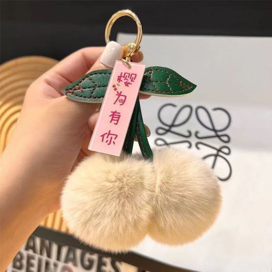 Cute Soft Fluffy Red Rabbit Fur Ball Keychain