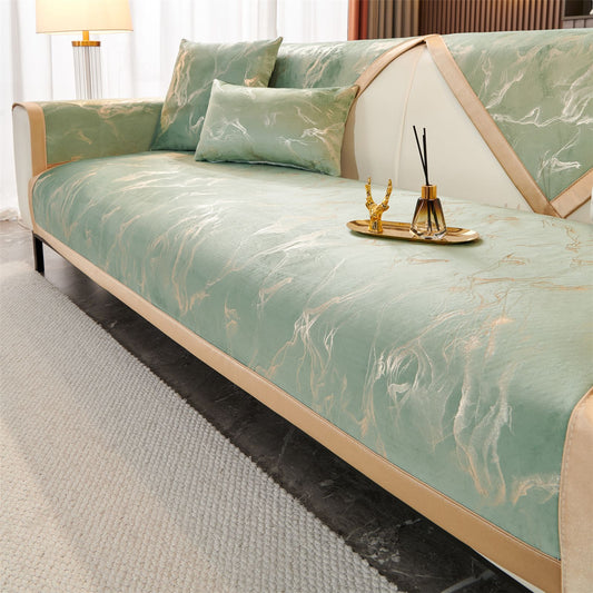 Marble Lines Velvet Sofa Cover for L-Shape Couch