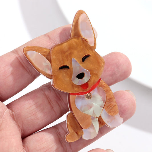 Cute Acrylic Splicing Bell Puppy Brooch for Women