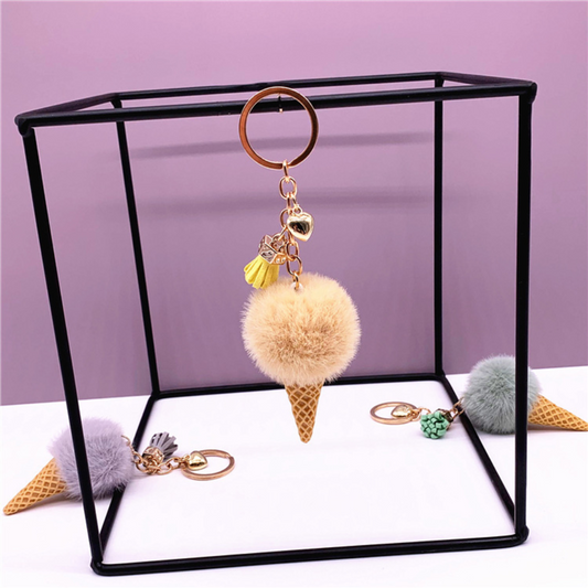 Ice Cream Plush Pompom Keychain for Bag or Jewelry
