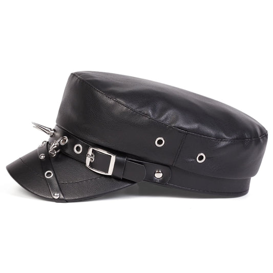 Unisex Rivet Buckle Leather Beret Hat